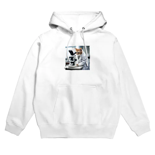 顕微鏡を覗き込む白衣を着た猫 Hoodie