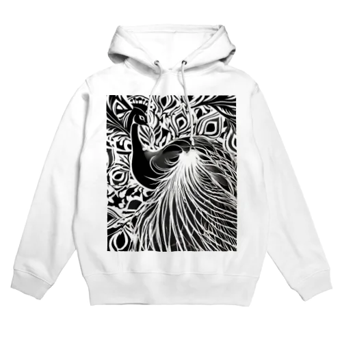 白黒　孔雀 Hoodie