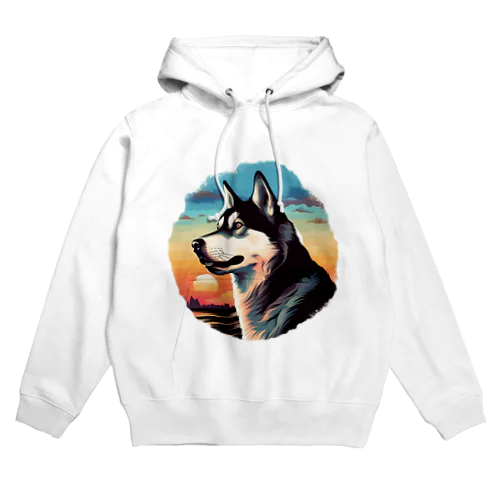 シベリアンハスキーと夕日 Hoodie