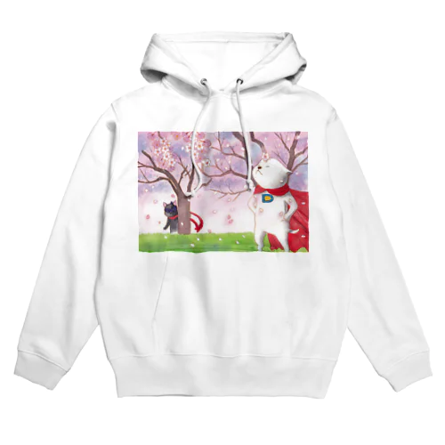 花見を楽しむ子犬マン（…と怪盗黒猫） Hoodie