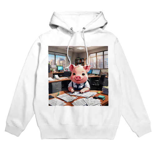 社内の文書を整理するミニブタ Hoodie