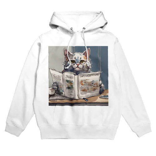 雑誌を読む猫 Hoodie