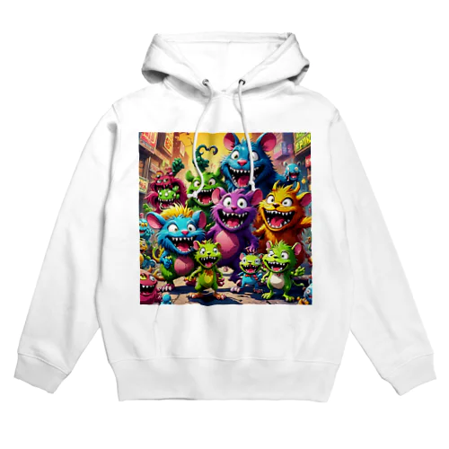 モンスターの親子が笑顔で楽しそうに遊んでいる風景 Hoodie