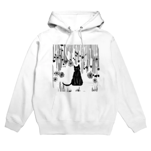 黒猫　大正ロマン　モノクロ　絵画 Hoodie