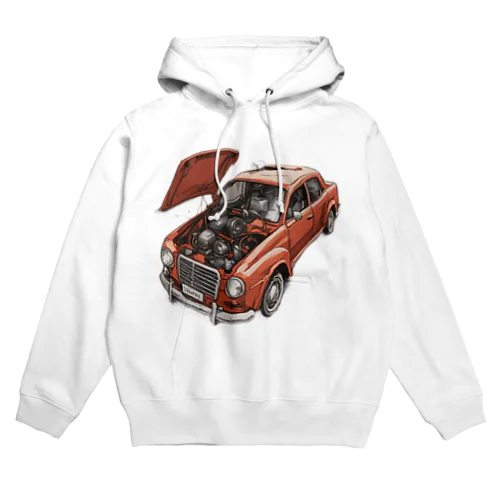 スポーティな赤い車がセンターに駐車。 Hoodie