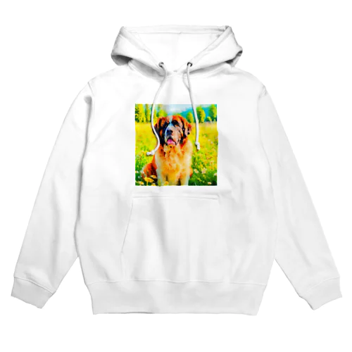 水彩画の犬 花畑のセントバーナードのイラスト Hoodie