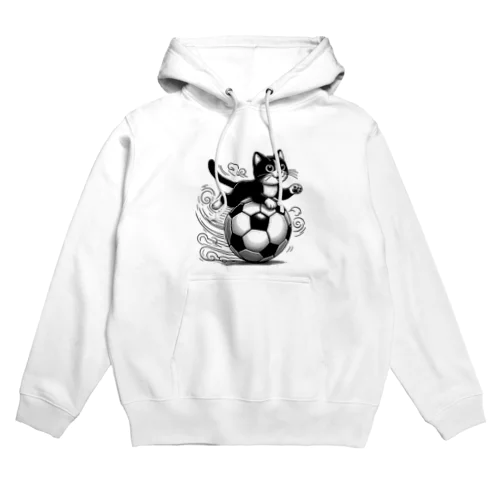 猫とサッカーボール白黒 Hoodie