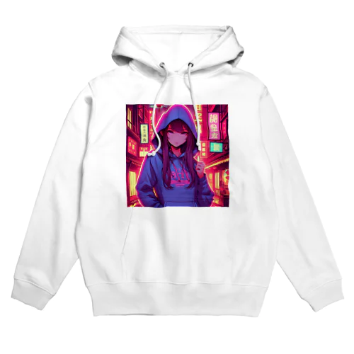 ネオンが光る街に立つ女の子2 Hoodie