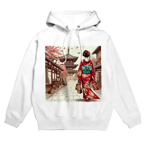 京都を歩く着物美人イラスト Hoodie