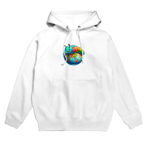 地球儀に乗ってる可愛い芋虫キャラクターです Hoodie