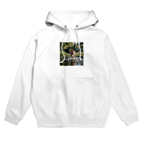 水辺を走る犬 dog runnning on the water Hoodie