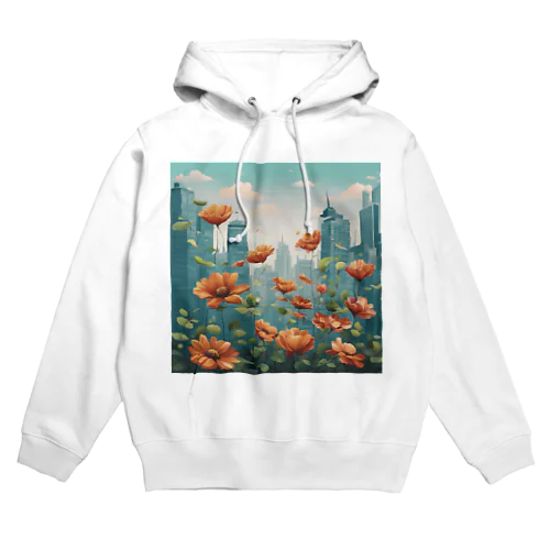 都市の背景に浮かぶ花 Hoodie