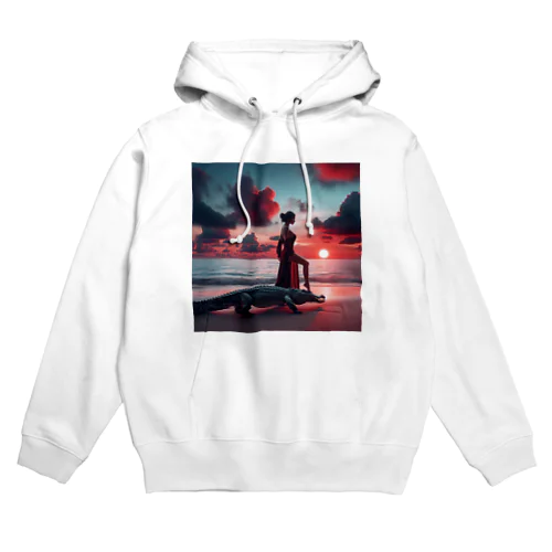 夕暮れの砂浜を歩く Hoodie