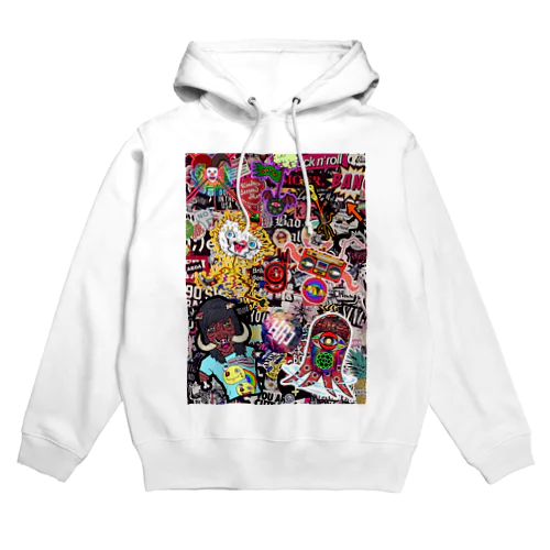 "大集合!!"Hugoオリジナルキャラ＆ロゴシールペタペタ柄 Hoodie