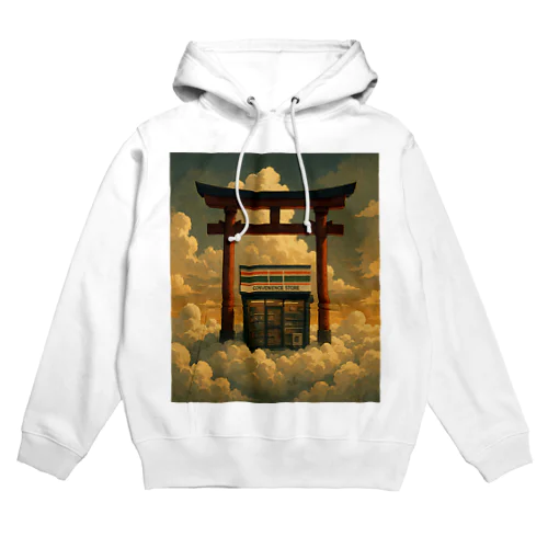 空に浮かぶ鳥居の中にあるコンビニ Hoodie