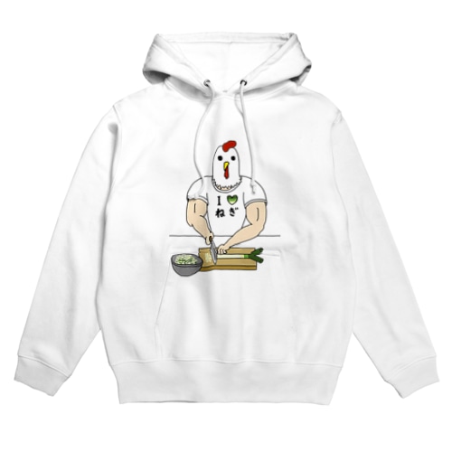 ひたすらネギを切るニワトリ男 Hoodie