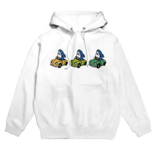 3色のクルマに乗るサメ　黄・緑系 Hoodie