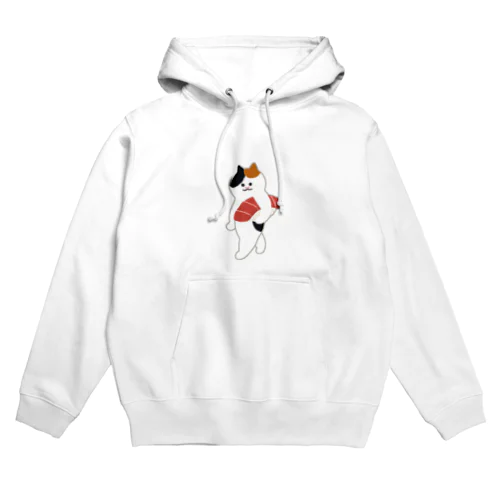 【中・フチあり】まぐろの握り寿司を自慢げに運ぶねこ Hoodie