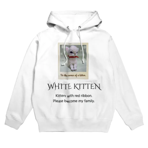 白い子猫ロゴ入り Hoodie