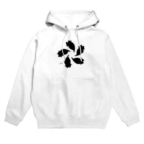 動物家紋。H.T.（変わり散り桜５ネコ）黒 Hoodie