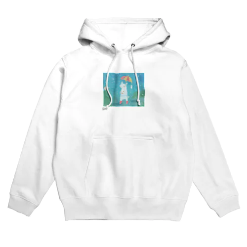 雨降り_白い生き物 Hoodie