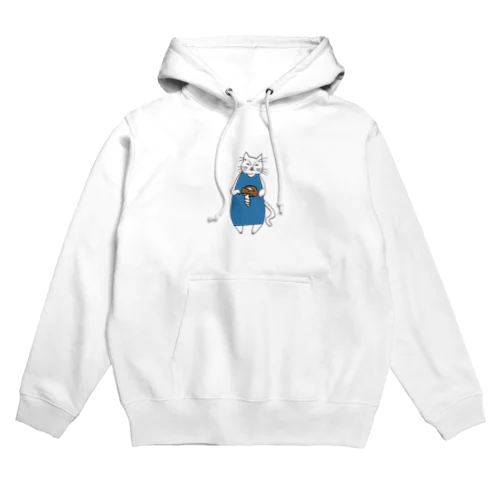 巻きしいたけ柄マキシ丈ワンピを着た猫 Hoodie