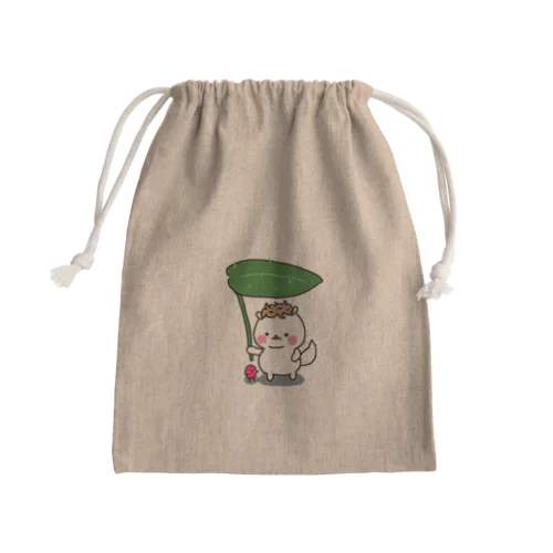 葉っぱの傘をさす もち三郎 Mini Drawstring Bag