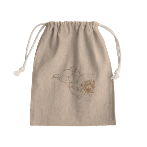 もぐもぐ文鳥さん 線画 Mini Drawstring Bag