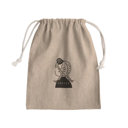 カヌレとコーヒー豆の三つ編みの女の子【Lou】ルーちゃん Mini Drawstring Bag