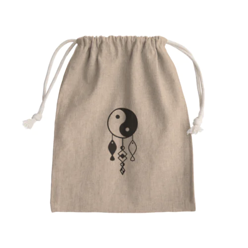 陰陽太極図と双魚 (黒色) Mini Drawstring Bag