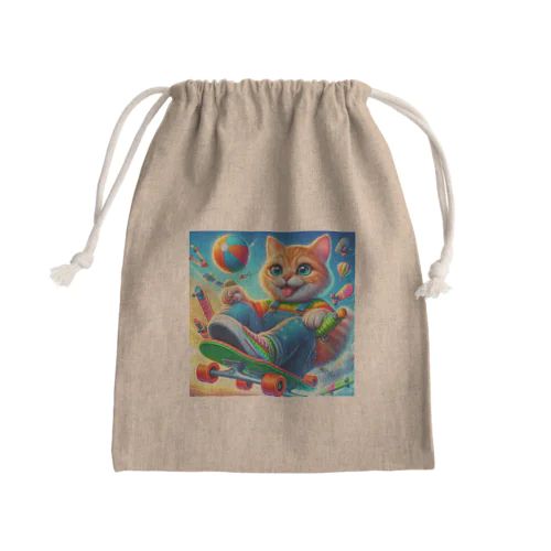 スケボーキャット Mini Drawstring Bag