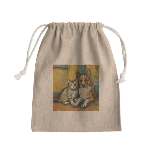 ゴッホが描いたような仲良しの猫と犬 Mini Drawstring Bag