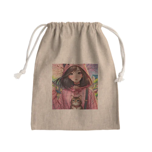 猫好き女子、散歩中♪(1) Mini Drawstring Bag