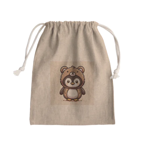 クマの着ぐるみを着たペンギン Mini Drawstring Bag