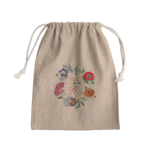 Spring flower & Cat Mini Drawstring Bag