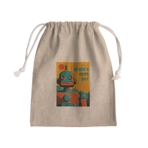 ポジティブな思考回路のレトロなロボットくん Mini Drawstring Bag