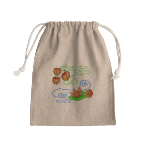 ホオズキ 水紋背景（和柄） Mini Drawstring Bag