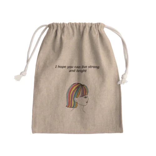 外ハネで虹色の女の子 Mini Drawstring Bag