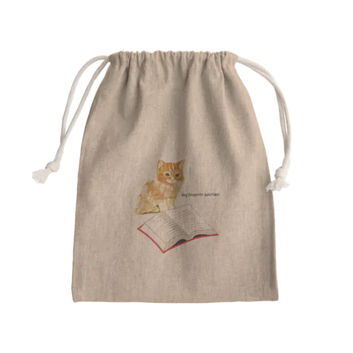 ネコの読書 Mini Drawstring Bag