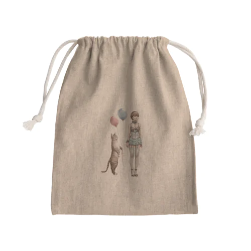 ネコと少女 Mini Drawstring Bag