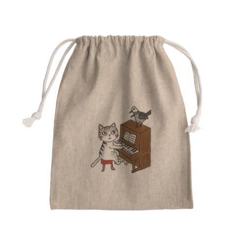 ネコピアノwithヨゲンノトリ Mini Drawstring Bag