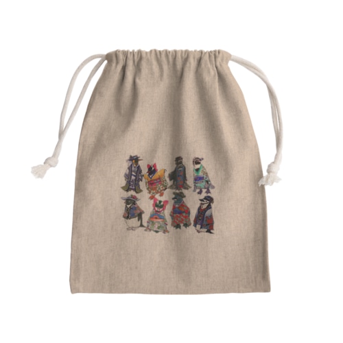 Kimono Penguins Mini Drawstring Bag