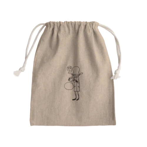 南京小僧(千円男)黒 Mini Drawstring Bag