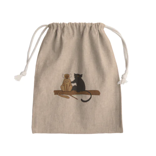 クロキツネザル Mini Drawstring Bag