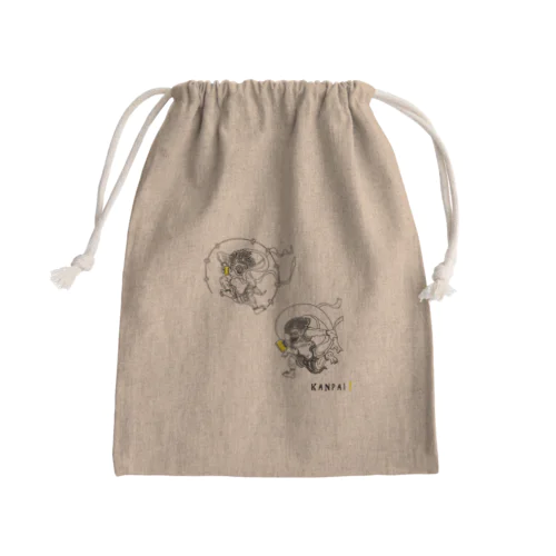 名画 × BEER（風神雷神）黒線画 Mini Drawstring Bag