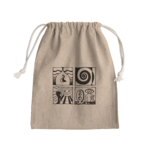 太陽の眼 文字絵(黒/前面) Mini Drawstring Bag