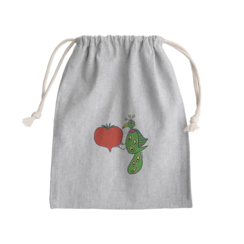 孔雀つっつくトマト Mini Drawstring Bag