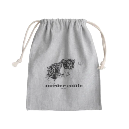 ボーダーコリー モノクロデザイン Mini Drawstring Bag