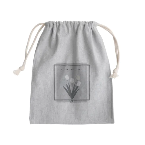 grayish color × white × charcoal ×  tulip bouquet Mini Drawstring Bag