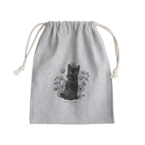 花咲き黒猫 Mini Drawstring Bag